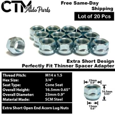 20x M14x1.5 Extra Short Open End Acorn Wheel Lug Nut Fit Dodge Chrysler Jeep Ram