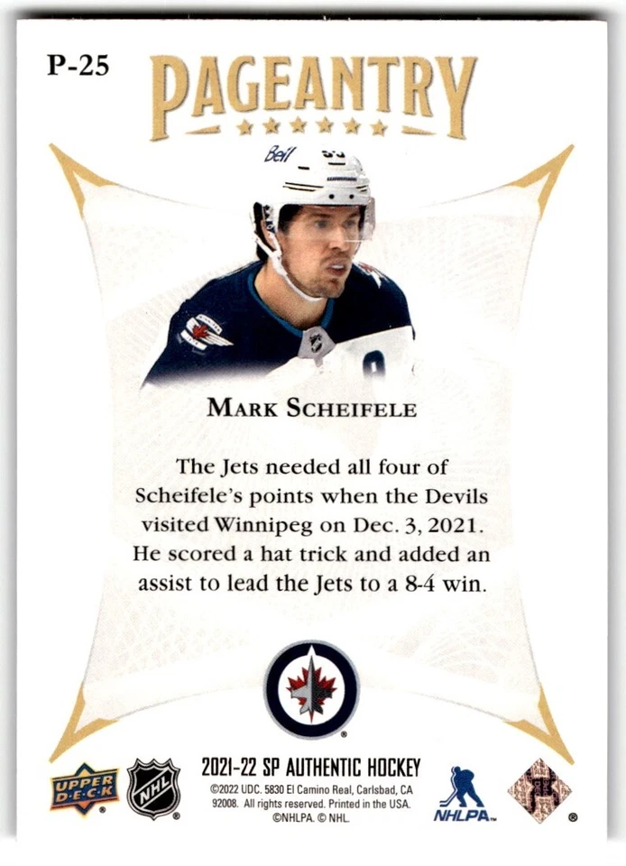 Mark Scheifele 2021-22 SP Authentic Pageantry #P-25 Winnipeg Jets - Image 2 of 2