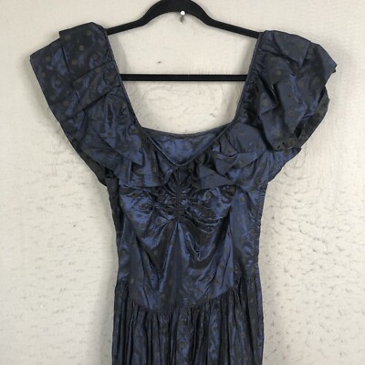 Vintage Handmade Formal Dress Womens S Blue Black Tafetta Whimsigoth  Victorian