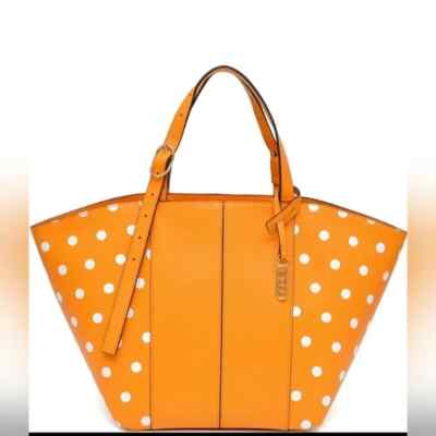 NEW LDT Two Handle Tote Tatum Satchel Orange Polka Dot Zip Top
