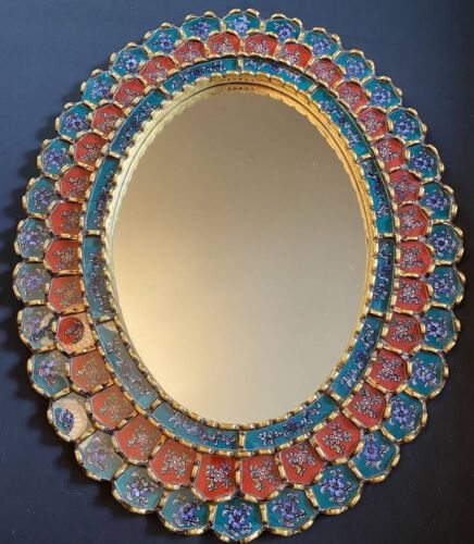 Blue / Red Rev-Painted Glass Mirror, "Cajamarca Colonial" - Gliseria Soto - Picture 1 of 7