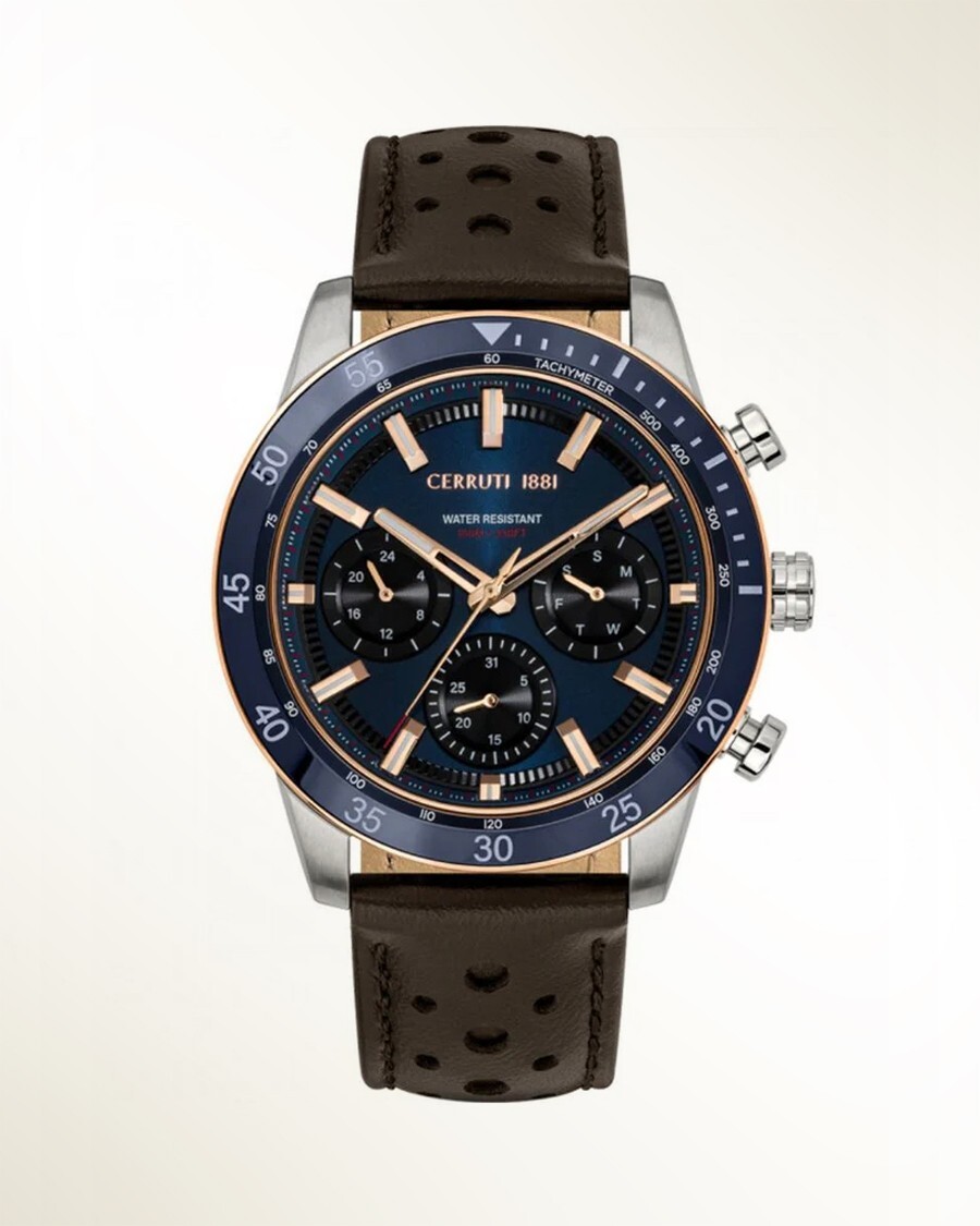 Montre Cerruti Turchino chronographe bleu marine du bureau aux soirées