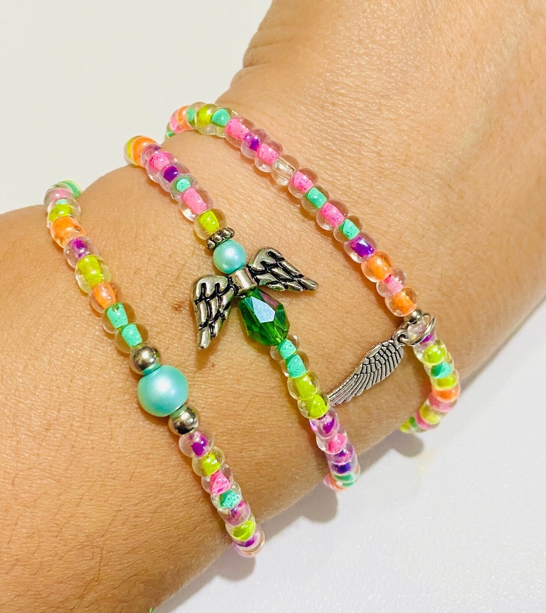 Archangel Rafael Bracelet Woman's, Girls, Set 3, Wing Charm, Mint