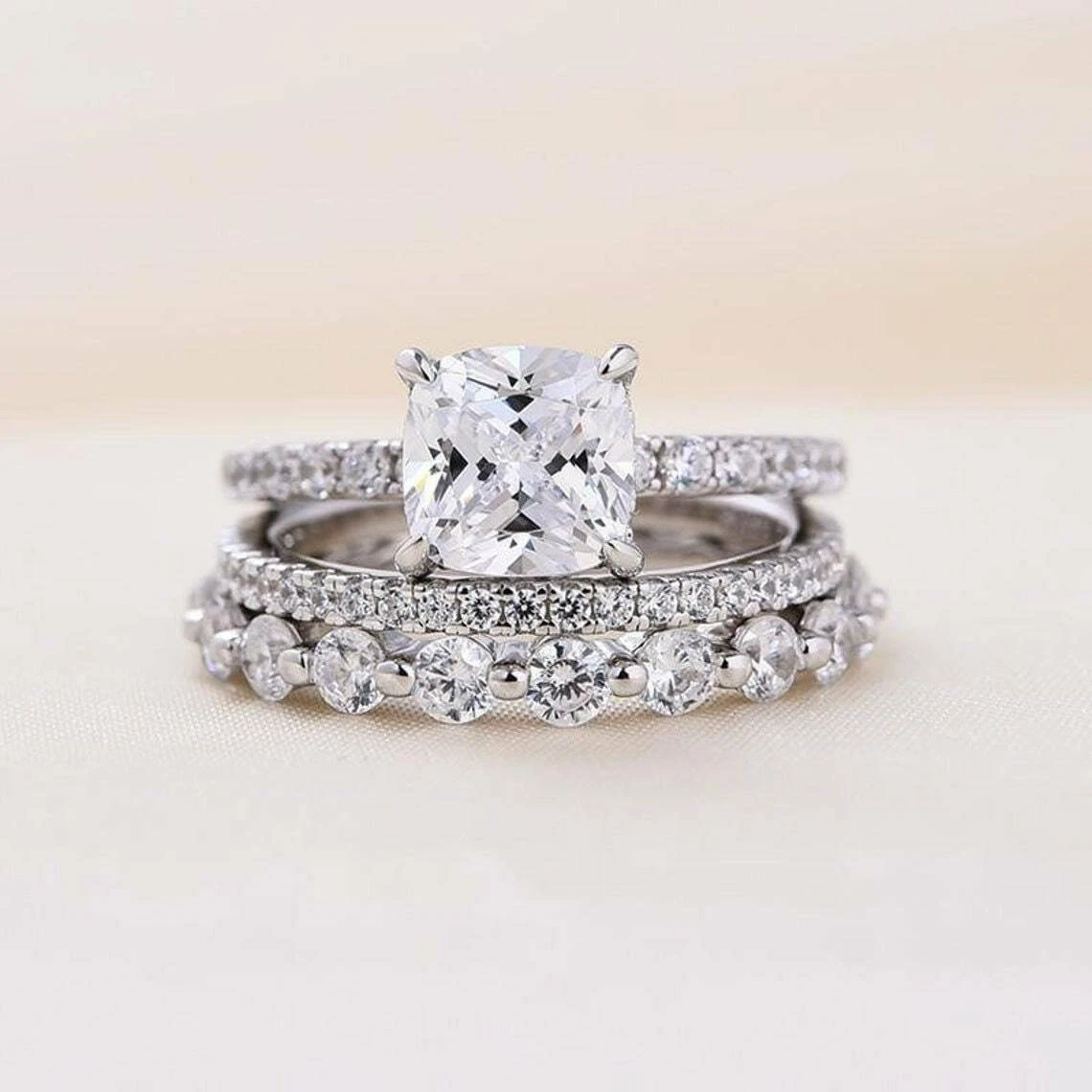 5.00 Ct Cushion Cut Diamond Simulated Halo Bridal Set Ring 925