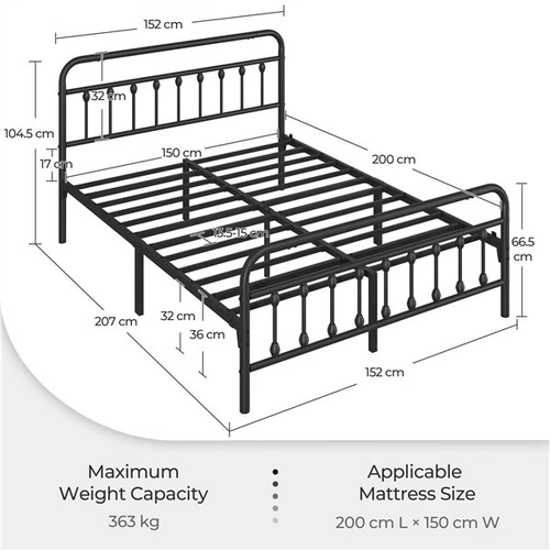 King Metal Bed Platform w/ Vintage Design Headboard Home Bedroom Strong Frame