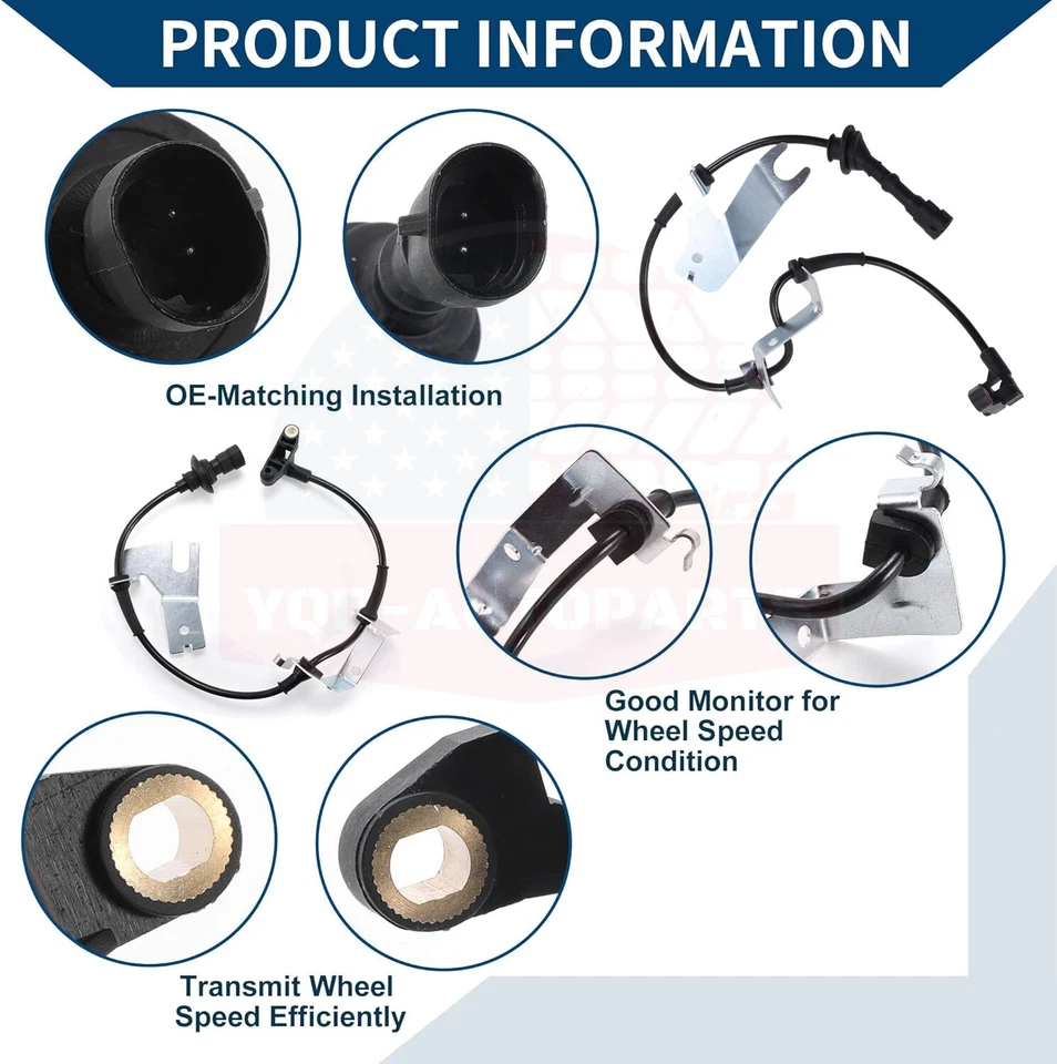 2 Front Side ABS Wheel Speed Sensor for Chrysler Sebring Dodge Stratus 2001-2006 Foto 4 de 4