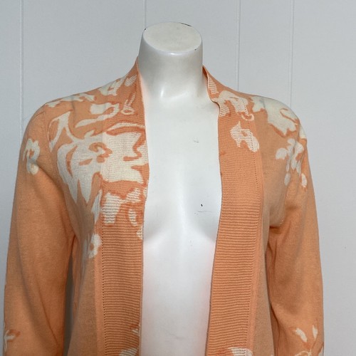 Chico's Cardigan Women's Small Orange Linen Cotton Floral Open Front Boho Chic - 第 5/13 張圖片
