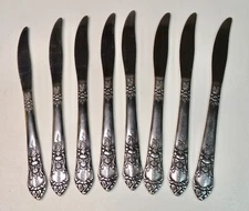 Set Of 8 National Stainless Rose & Leaf Pattern Flatware Japan 9" Dinner Knives