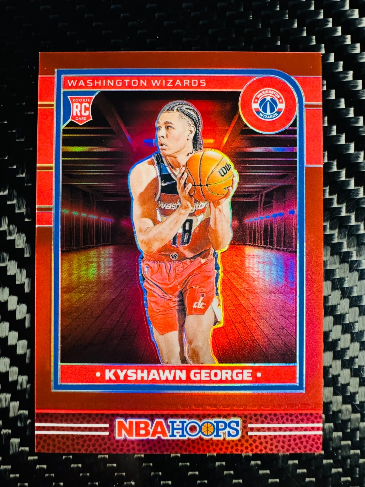 Kyshawn George 2024-25 Panini Hoops Base Rookie Premium Red /99 RC #254 Wizards
