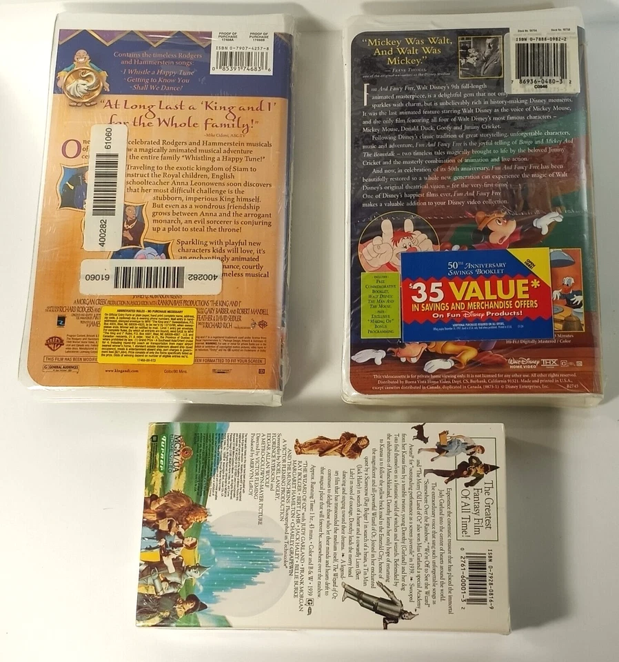 New and Sealed Set of 3 Wizard Of Oz King And I Fun And Fancy Free VHS Disney - Image 2 of 4