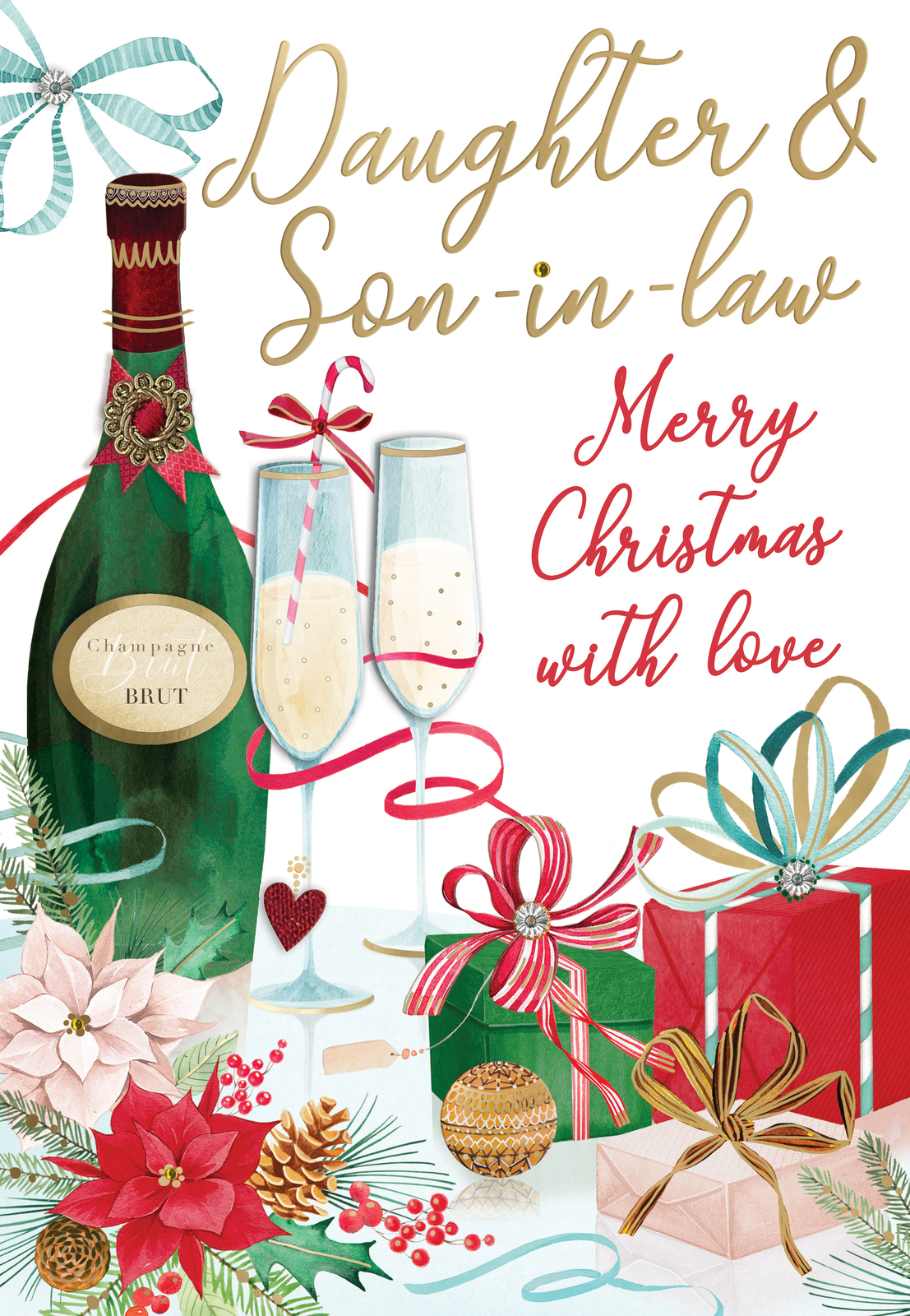 Daughter & Son-In-Law Embellished Magnifique Christmas Card Large Xmas Cards
