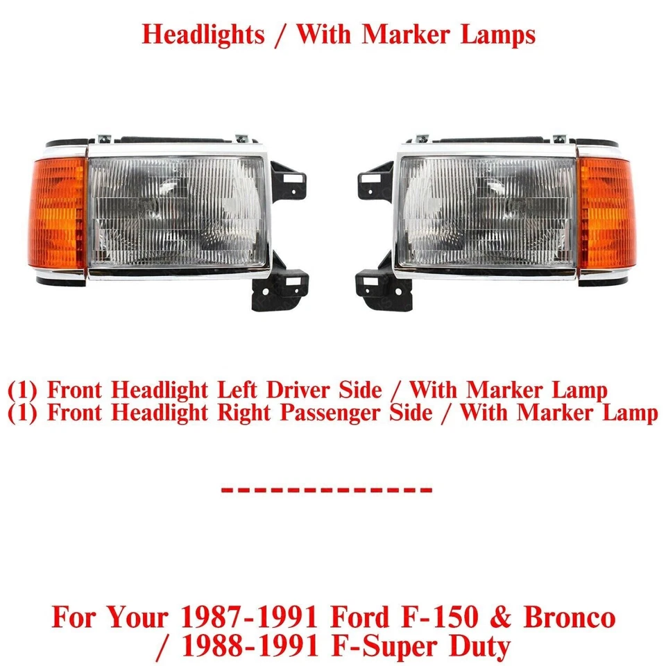 Conjunto de faros delanteros diestros y diestros para Ford F-150 1987-1991/1988-91 F-Super Duty Foto 2 de 4
