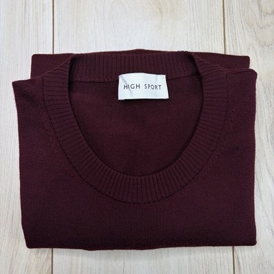 HIGH SPORT Maroon 100% Wool Knit Pullover Sweater Women s Large Crewneck Italy