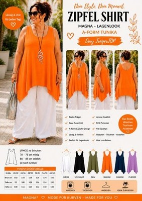 sexy Träger TOP Zipfel SHIRT*ORANGE*MAGNA**Lagenlook*A-FORM*Tunika**Gr.44bis62