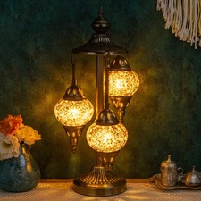 Marrakech Turkish Lamp 3 Globes Moroccan Table Lamp with Bronze Base, 23" Tall