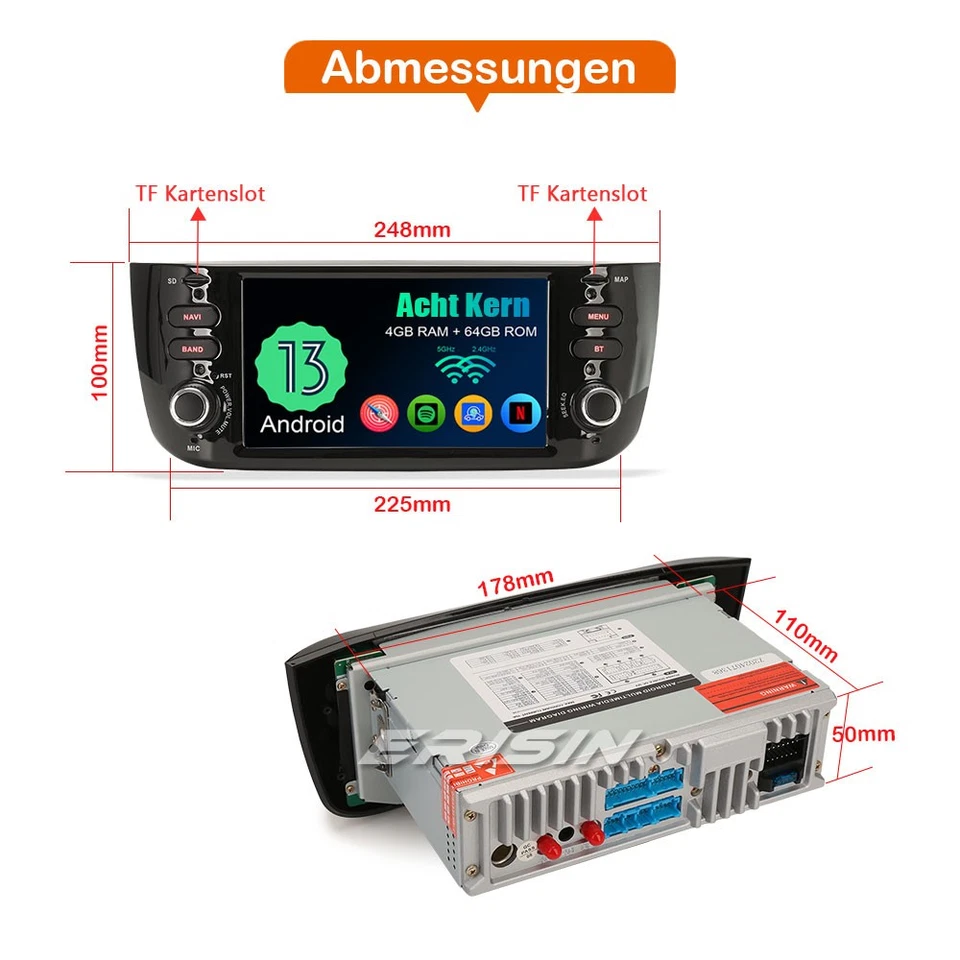 4+64GB 8-Kern Android 14 Autoradio Fiat Grande Punto Linea GPS DAB+ CarPlay Wifi - Bild 4 von 4