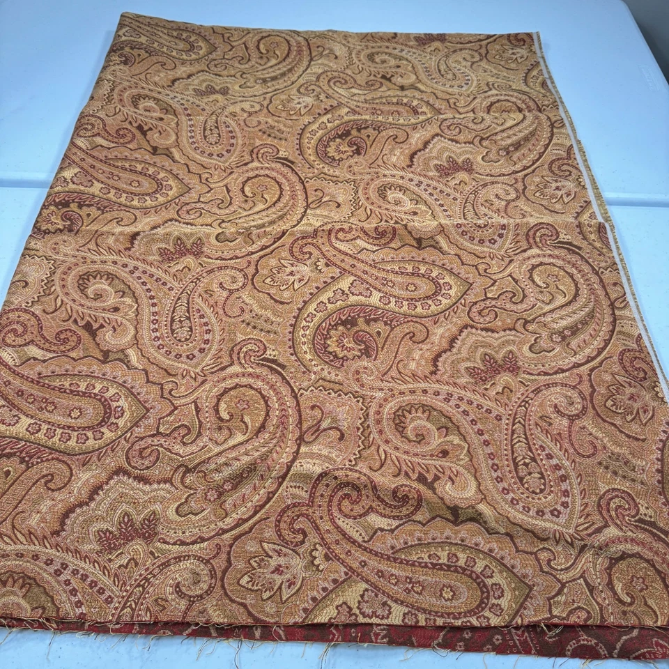 upholstery Fabric red woven paisley floral cotton 56x75 2 yard - Image 3 of 4