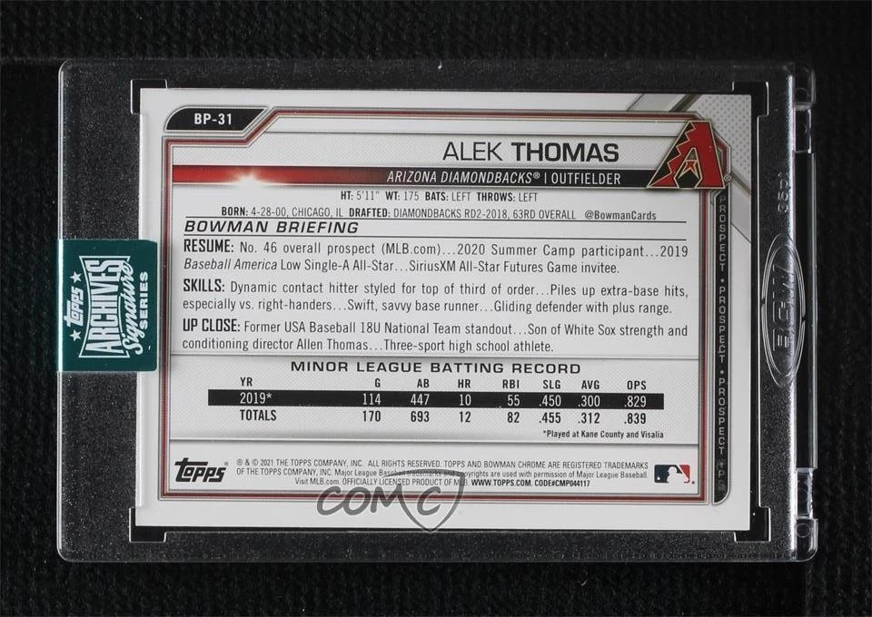 2024 Topps Archives Signature Series /31 Alek Thomas #20BP-BP-31 Buyback Auto - Image 2 of 2