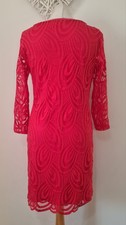 Ladies Womens Stunning Wallis Coral Pink Lace Shift Dress Size 10 Stretchy Lined