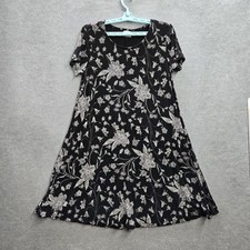 Old Navy Women Dress M Black Floral A-Line Cottagecore Short Sleeve