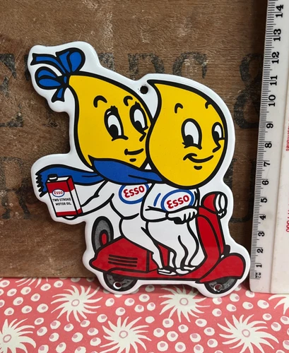 RETRO VINTAGE STYLE MR & MRS DRIP ESSO MOTOR OIL PORCELAIN ENAMEL WALL SIGN