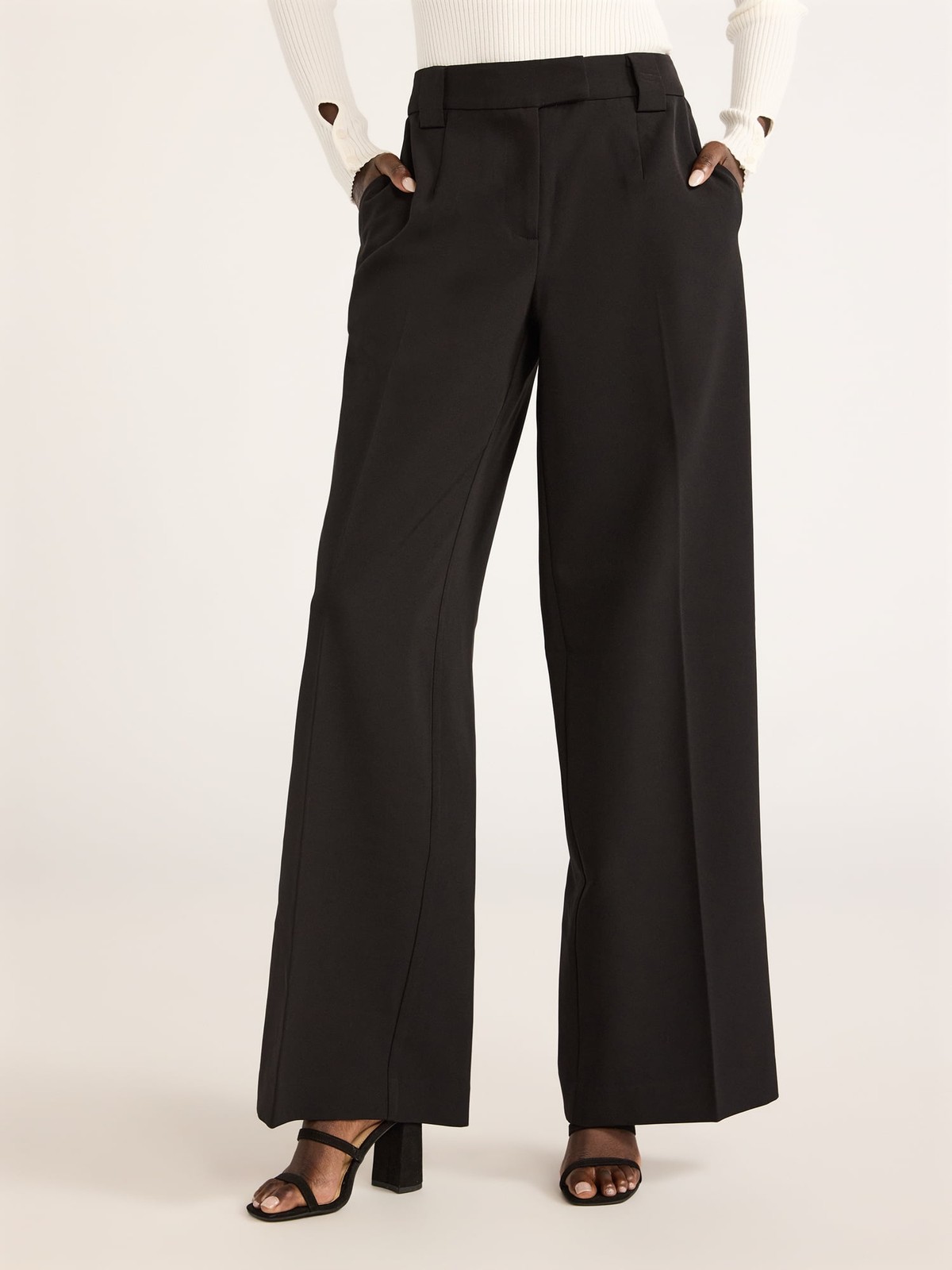 Scoop Womens Crepe Wide Leg Trousers, Mid Rise, Stretch Fabric, Multiple