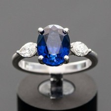 2.50 Ct Blue Diamond Oval Cut Three Stone Engagement Ring 14K White Gold Finish