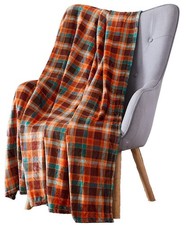 Fall Fleece Plaid Throw Blanket: Soft Plush Accent for Bed or Couch Orange, T...