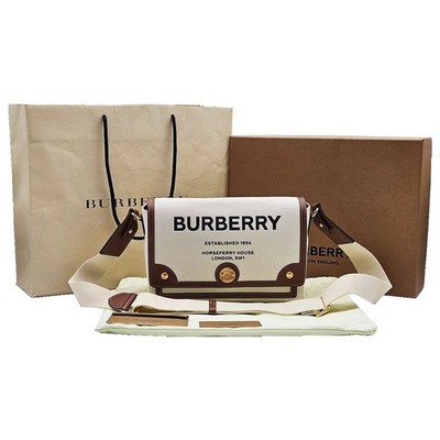 BURBERRY HORSEFERRY ショルダーバッグ Burberry Beige/Garnet Canvas and Leather Horseferry Note
