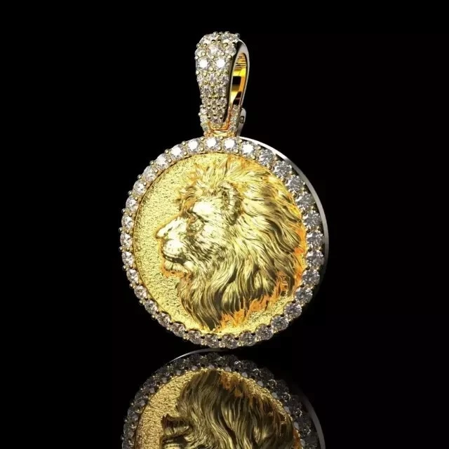 14K Yellow Gold Plated 1.50Ct Round Cut Real Moissanite Lion Men's Style Pendant - Image 4 of 4