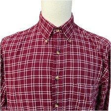 Mens Mid Weight Flannel Shirt L Burgundy Plaid Winter Outdoor Workwear Rustic