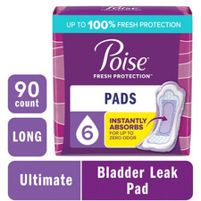 90 Ct Poise Incontinence Pads for Women, 6 Drop Ultimate Absorbency, Long Length