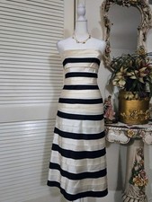 BCBG Strapless Ivory and Black Stripe Midi Dress NWT Size 2