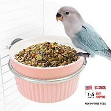 Bird Cage Feeder Parrot Food Cage Bowl Clamp Holder Coop Cup, Ceramic Bird pink