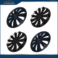 4 X 15" Wheel Covers Snap On Full Hub Caps Black & Blue Fit For R15 Tire & Rim