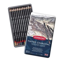 Derwent Tinted Charcoal Pencils, 4mm Core, Metal Tin, 12 Office Product