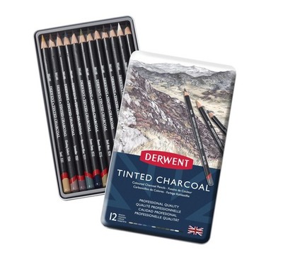 Derwent Tinted Charcoal Pencils, 4mm Core, Metal Tin, 12 Office Product