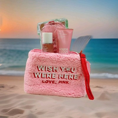 Pink Warm and Cozy 4 Piece  Gift Set Pink - Eye Mask, Mini Mist, Lotion And Bag