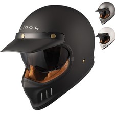 Black Royale Solid Retro Full Face Motorcycle Helmet Rider Gear