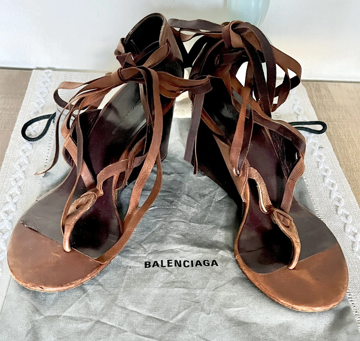 Balenciaga Gladiator Sandals Brown Canvas & Black Leather Ankle Strap EU 41 BALENCIAGA Arena Gladiator Sandals with Silver Studs Size 36  main image 4