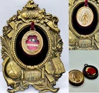 ANTIQUE RELIC RELIQUARY-EX SEPUL VIRGIN MARY-WAX SEALED w/WOW FRAME DISPLAY