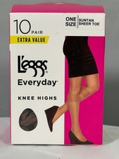 L'eggs Everyday Knee Highs One Size SUNTAN Sheer Toe 10 Pair Made In USA