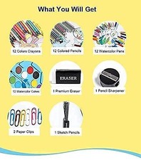 46 Pcs Art Set for Kids with Crayons, Sketch Pens, Watercolors Pencil Colours