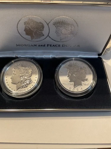 2024-S Reverse Proof $1 Morgan and Peace Silver Dollar 2pc Set Box  Brilliant