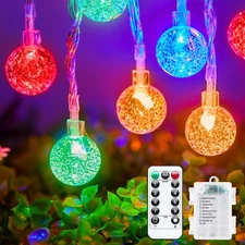 33Ft Multicolor Battery Powered Globe String Lights With Remote And Timer