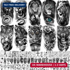 67 Sheets 3D Black Tribal Realistic Lion Temporary Tattoos for Men Women Adults,