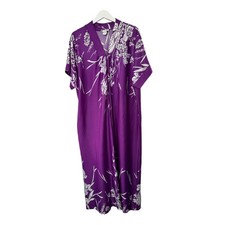 Anthony Richards Purple  White Floral Print 1/2 Zip Mumu Robe Women's Sz Large