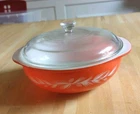Vtg Promotional Pyrex 024 Holiday Pine Cone Needles Casserole 2 Qt w Lid ORANGE