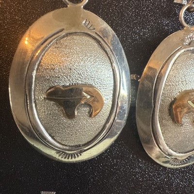Bear With Heart Line Native American Sterling Silver Earrings Stamped RN