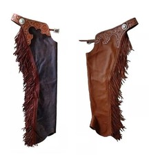 Western Shotgun Chaps Full Grain Leather Work Bull Trail Riding Chinks Free Ship